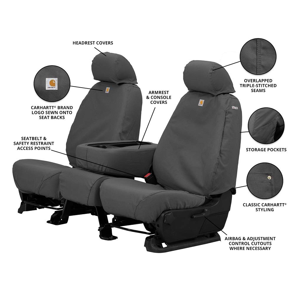 Covercraft Carhartt SeatSaver Custom Seat Covers | SSC3443CAGY | 1st Row 40/20/40 Bench Seat | Compatible with Select Ford F-150 Models, Gravel