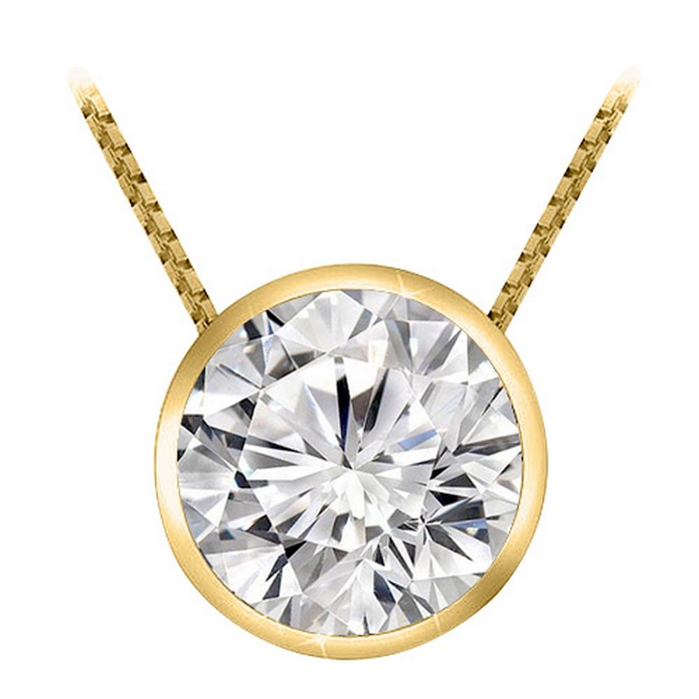 0.5 Carat 14K Yellow Gold Round Diamond 3 Prong Solitaire Pendant Necklace D-E Color I1 Clarity