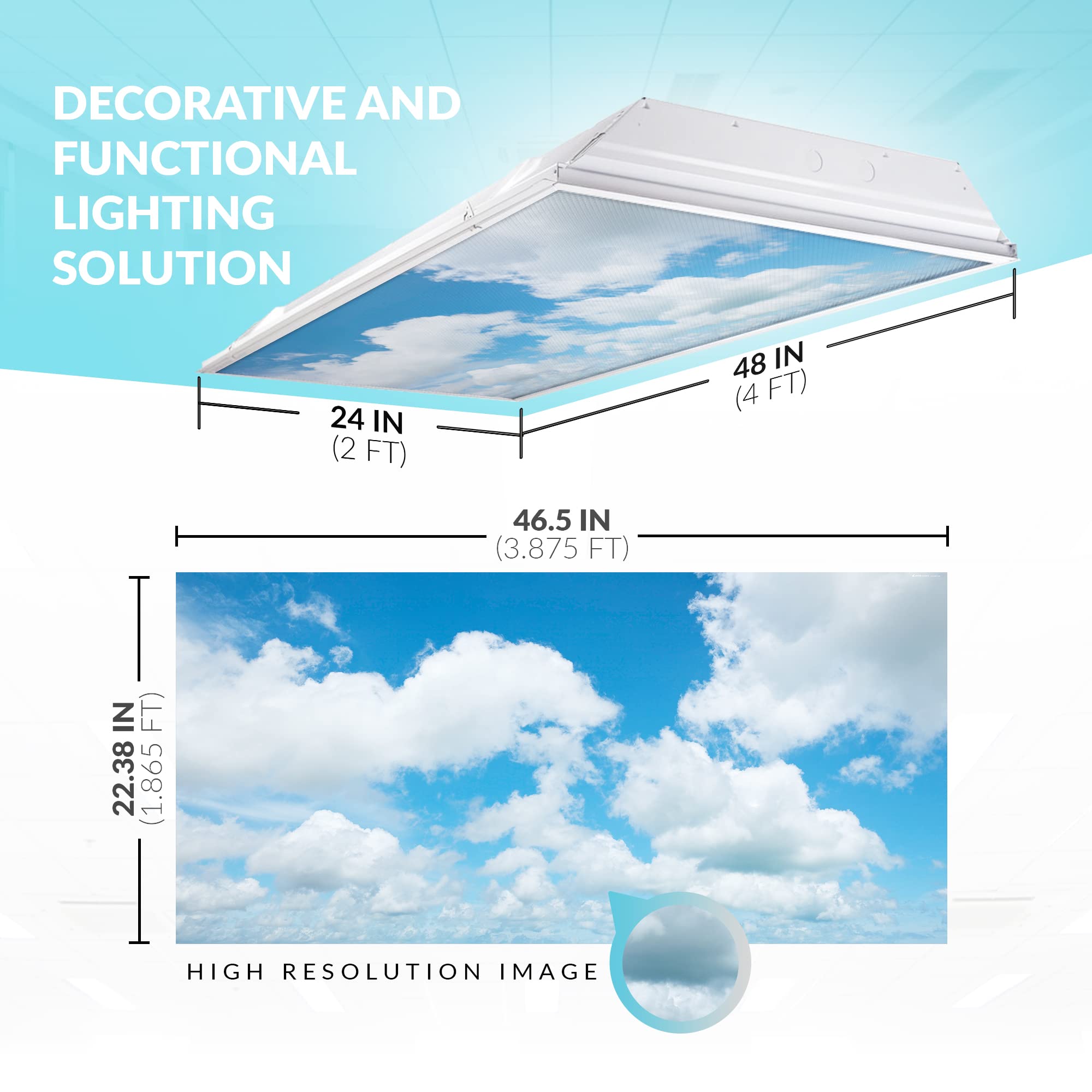 Octo Lights Fluorescent Light Decorative Covers for Classroom Ceiling Lights - 2x4 (22.38in X 46.5in) - Improves Focus, Eliminates Headaches, Provides Relief from Harsh Florescent Lights - Cloud 002