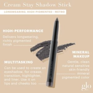 Glo Skin Beauty Cream Stay Shadow Stick (Metro) - Multi-Purpose Eyeshadow Mineral Makeup Can Also Be Used as Liner on Lips or Cheeks, 12-Hours of Wear