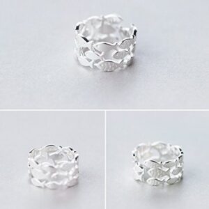 Helen de Lete Simple School Fish Geometric Pattern 925 Sterling Silver Open Ring-white silver