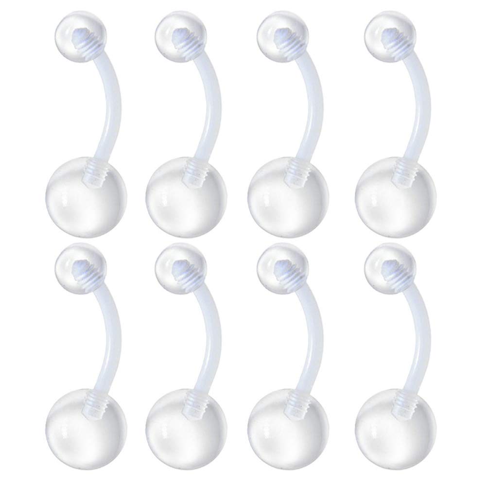 CrazyPiercing Transparent 14 Gauge Clear Acrylic Belly Button Ring Retainer (8 PCS)