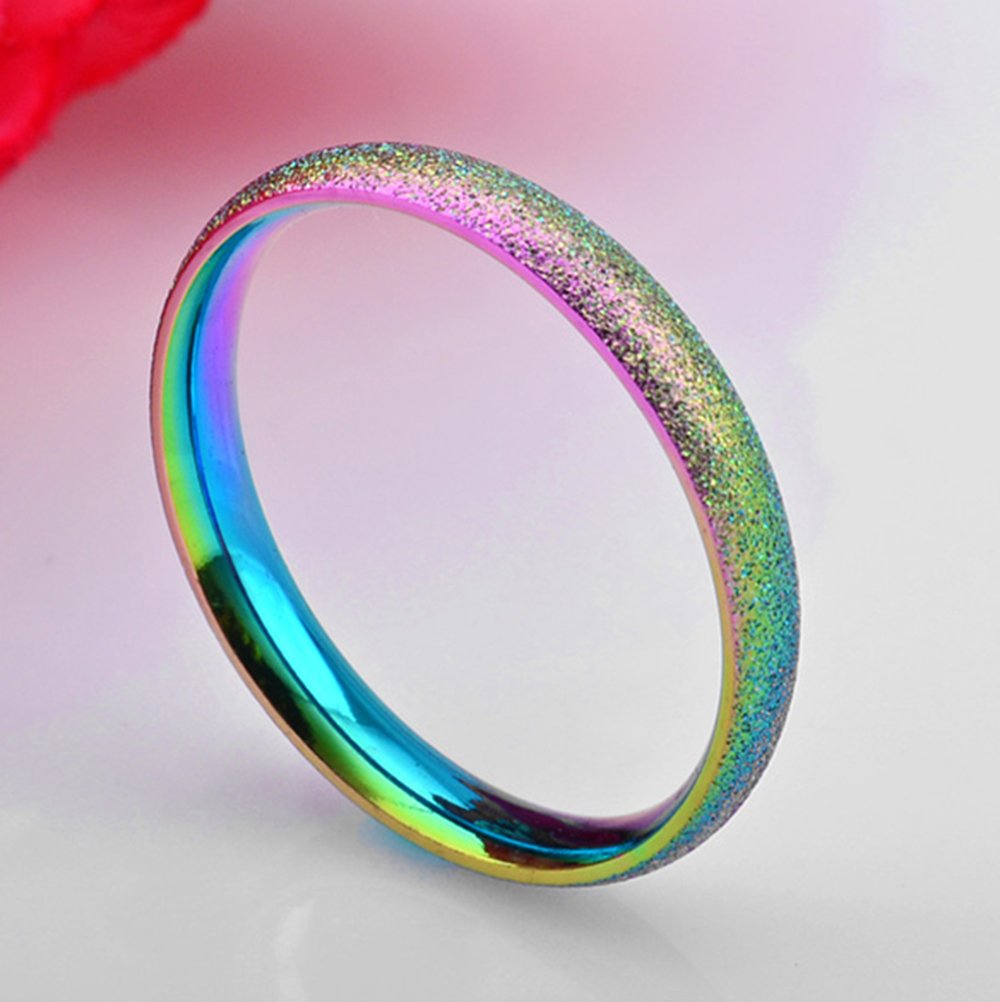 Fashion Month 3mm Stainless Steel Sand Blast Finish Rainbow Gay Lesbian Wedding Band Engagement Domed LGBT Pride Ring Size 5