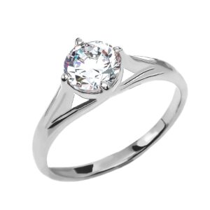 calirosejewelry unique cubic zirconia solitaire sterling silver engagement ring (size 6.5)