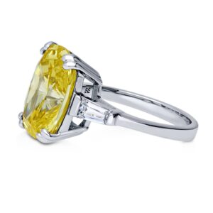 BERRICLE Sterling Silver 3-Stone Canary Yellow Cushion Cut Cubic Zirconia CZ Statement Cocktail Fashion Anniversary Ring for Women, Rhodium Plated Size 6