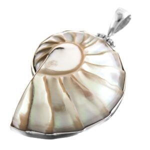 Ridged Nautilus Shell 925 Sterling Silver Pendant, 2 3/8"