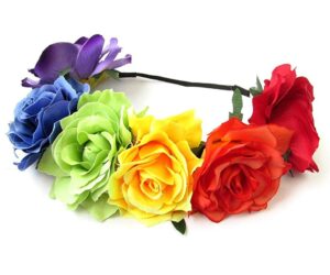 dreamlily rainbow rose hawaiian stretch flower headband for garland party (rainbow)