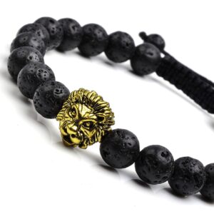 Jovivi 5 Pcs 8mm Handmade Natural Stone Bead Bracelets for Men Women Adjustable Lava Rock/Matte Agate/Picture/Dragonstone Lion Head Gemstone Beaded Bracelet Set Essential Oil Anxiety Jewelry