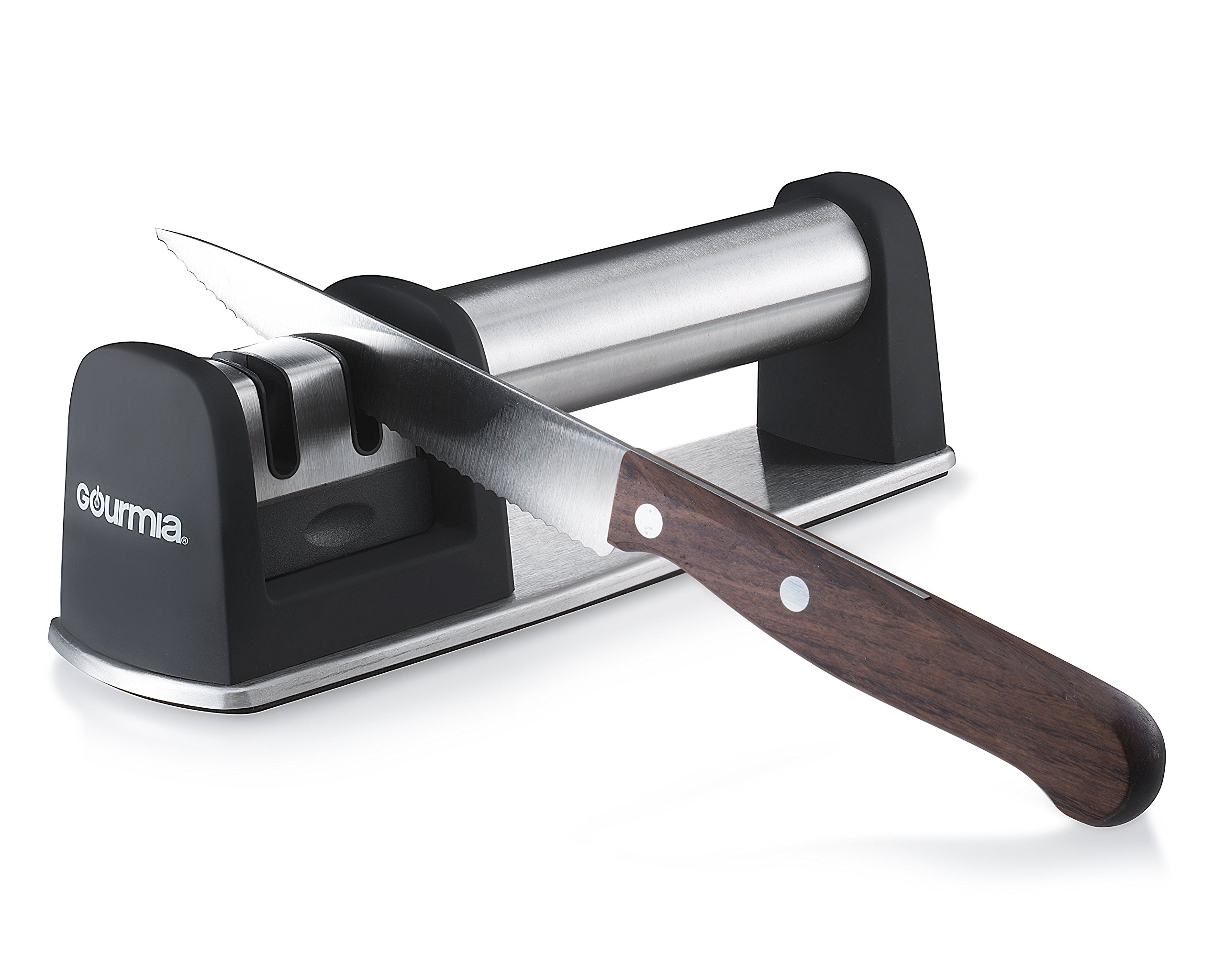 Gourmia GSH9720 Knife Sharpener 2 Stage Portable Honing Stone With Coarse & Extra Fine Sharpening Features Built in Handle