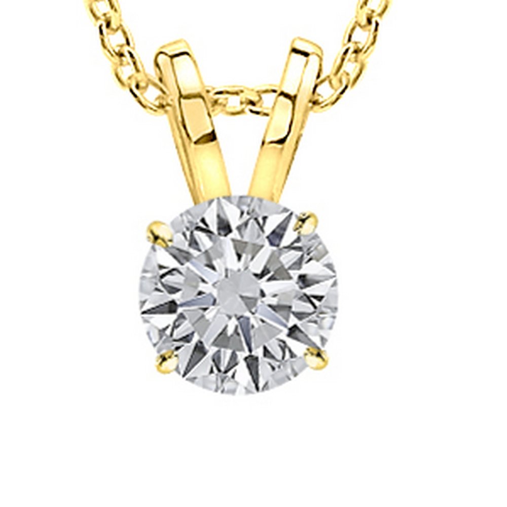 Houston Diamond District 2 Carat 14K Yellow Gold Round Diamond 4 Prong Solitaire Pendant Necklace J Color I2 Clarity