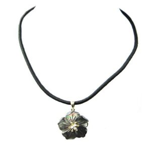 14K Yellow Gold Tahitian Mother of Pearl with Diamonds Pendant with a Black Silk Cord 18 Inch