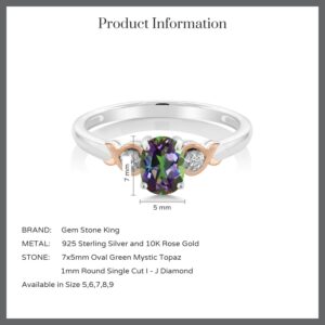 Gem Stone King 925 Sterling Silver and 10K Rose Gold 7X5MM Oval Gemstone Birthstone and Diamond Accent Engagement Ring | Wedding Anniversary Promise Ring For Women | Available In Size 5-9