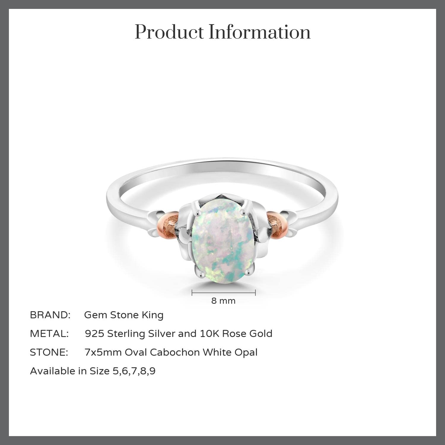 Gem Stone King 925 Silver and 10K Rose Gold Oval Gemstone Birthstone Engagement Ring | Oval 7X5MM | Wedding Engagement Anniversary Solitaire Promise Ring For Women