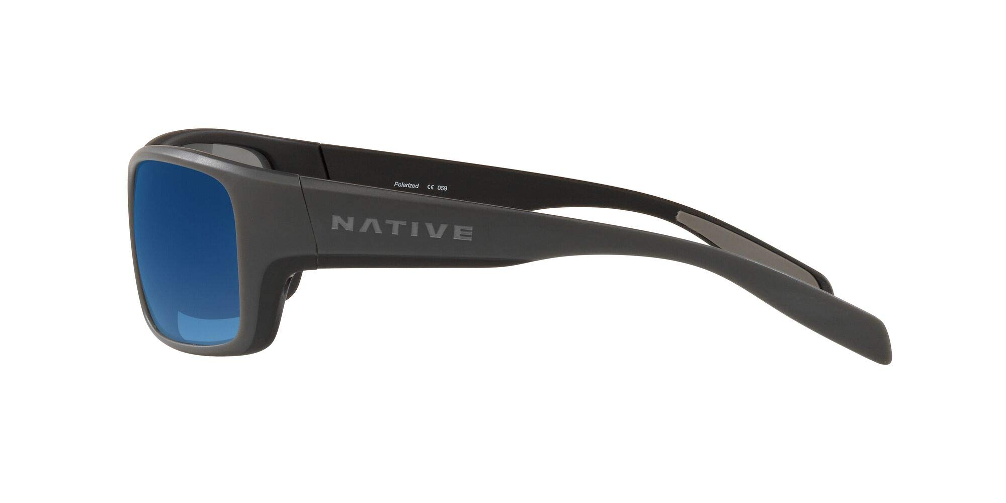 Native Eyewear Eddyline Polarized Rectangular Sunglasses, Granite/Matte Black/Blue Reflex, 64 mm