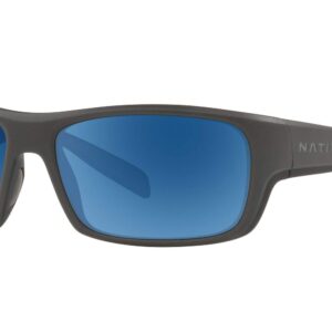 Native Eyewear Eddyline Polarized Rectangular Sunglasses, Granite/Matte Black/Blue Reflex, 64 mm