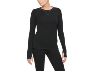 cuddl duds climateright by womens stretch fleece long sleeve crew top/shirt (s, black)