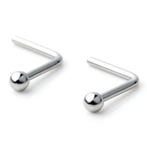 ruifan 18g surgical steel 2mm top ball l-shaped nose bone studs ring pins piercing jewelry 2pcs - steel