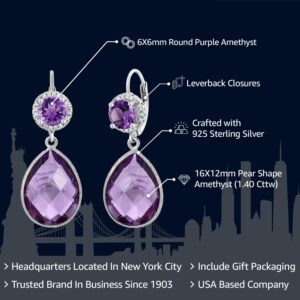 Gem Stone King 925 Sterling Silver Purple Amethyst Earrings For Women (1.40 Cttw, Gemstone Birthstone, 16X12MM Pear Shape and 6MM Round)