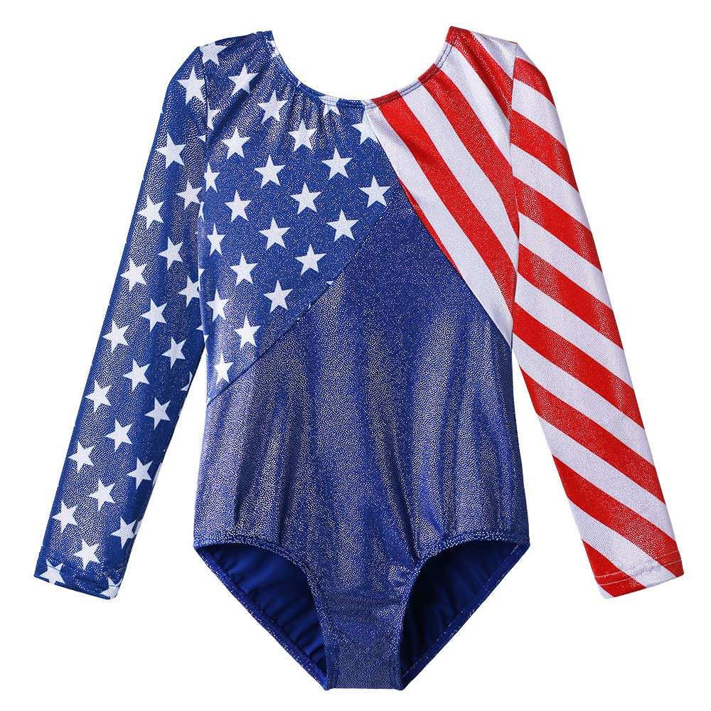 Gymnastics Leotards for Toddler Girls Patriotic Sparkle Red Blue Athletic Dancewear B146_US_8A