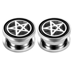 zs pentgram star ear plug tunnels piercing 316l stainless steel expander for ear body piercing (gauge=0g(8mm))