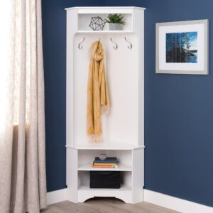 Prepac White Corner Hall Tree: Multifunctional Corner Clothes Rack with Corner Shoe Shelf - Elegant & Space-Saving Corner Solution for Your Home