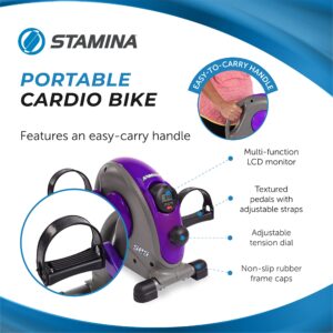 Stamina Mini Exercise Bike with Smooth Pedal System - Portable Pedal Exerciser - Cardio Equipment Fitness Bike - Stationary Bike for Home Workout - Purple