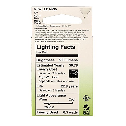 Westinghouse 3349100 50-Watt Equivalent MR16 Dimmable Bright White LED Energy Star Light Bulb with GU5.3 Base