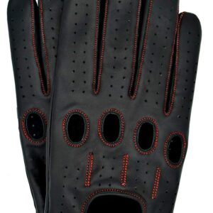 Riparo Genuine Leather Full-finger Driving Gloves (Large, Black/Red Thread)