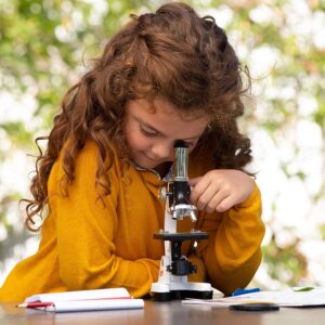 AmScope - M30-ABS-KT2-W-WM 1200X 52-pcs Kids Student Beginner Microscope Kit with Slides, LED Light, Storage Box and Book"The World of The Microscope" White