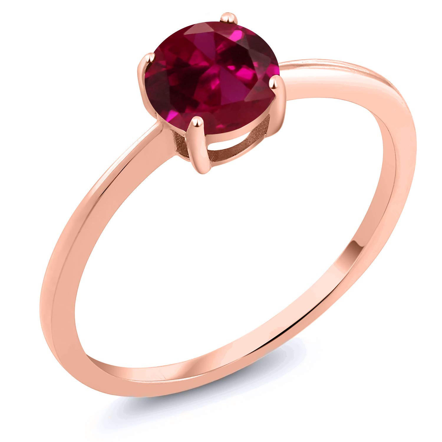 Gem Stone King 10K Rose Gold Red Created Ruby Solitaire Engagement Ring For Women (1.00 Cttw, Round 6MM, Gemstone July Birthstone, Size 6)