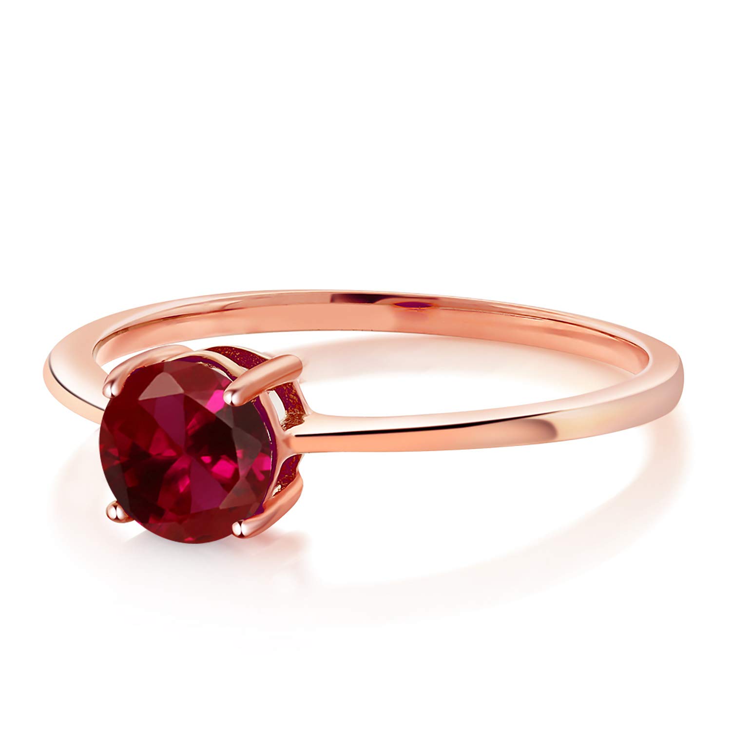 Gem Stone King 10K Rose Gold Red Created Ruby Solitaire Engagement Ring For Women (1.00 Cttw, Round 6MM, Gemstone July Birthstone, Size 6)