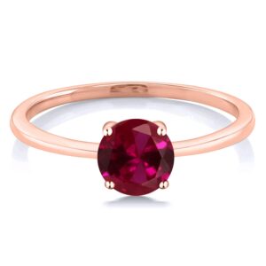 Gem Stone King 10K Rose Gold Red Created Ruby Solitaire Engagement Ring For Women (1.00 Cttw, Round 6MM, Gemstone July Birthstone, Size 6)