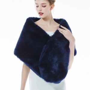 BEAUTELICATE Women's Faux Fur Shawl Stoles Wrap for Bridal/Wedding/Party-S62 Navy Blue, Navy Blue, 67"x14"