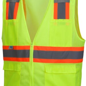 Pyramex Safety Hi-Viz All Mesh Safety Vest with Contrasting Reflective Tape, Lime, Large - RVZ2310L