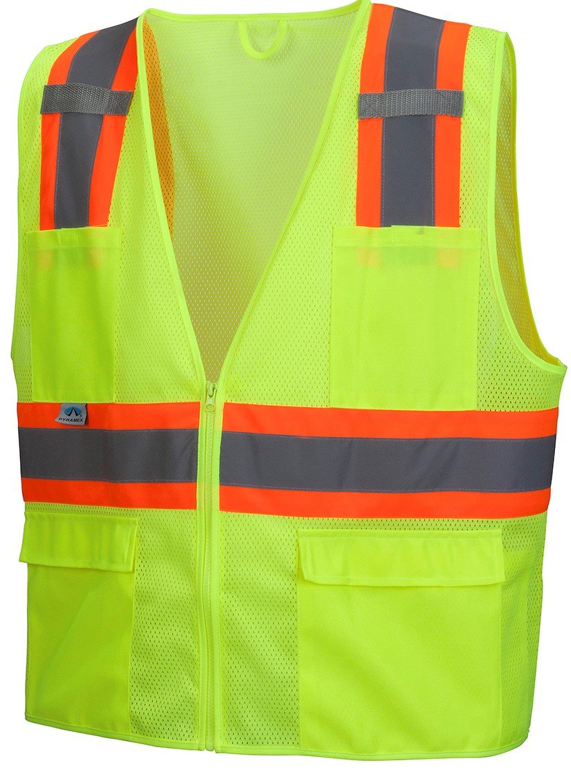 Pyramex Safety Hi-Viz All Mesh Safety Vest with Contrasting Reflective Tape, Lime, Large - RVZ2310L