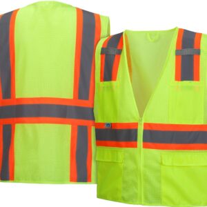 Pyramex Safety Hi-Viz All Mesh Safety Vest with Contrasting Reflective Tape, Lime, Large - RVZ2310L