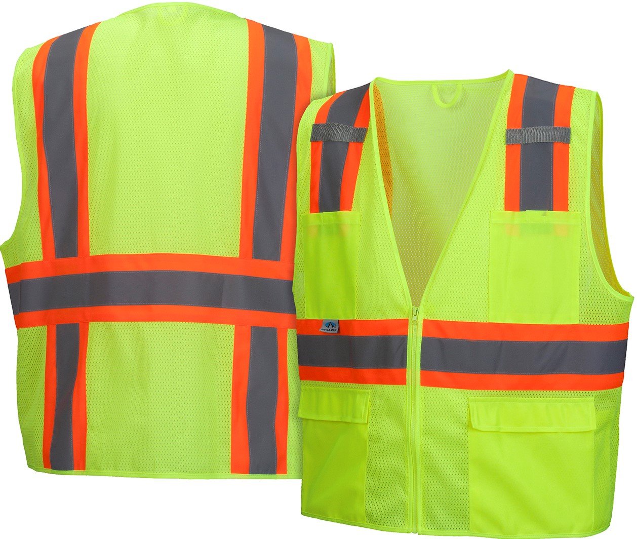 Pyramex Safety Hi-Viz All Mesh Safety Vest with Contrasting Reflective Tape, Lime, Large - RVZ2310L