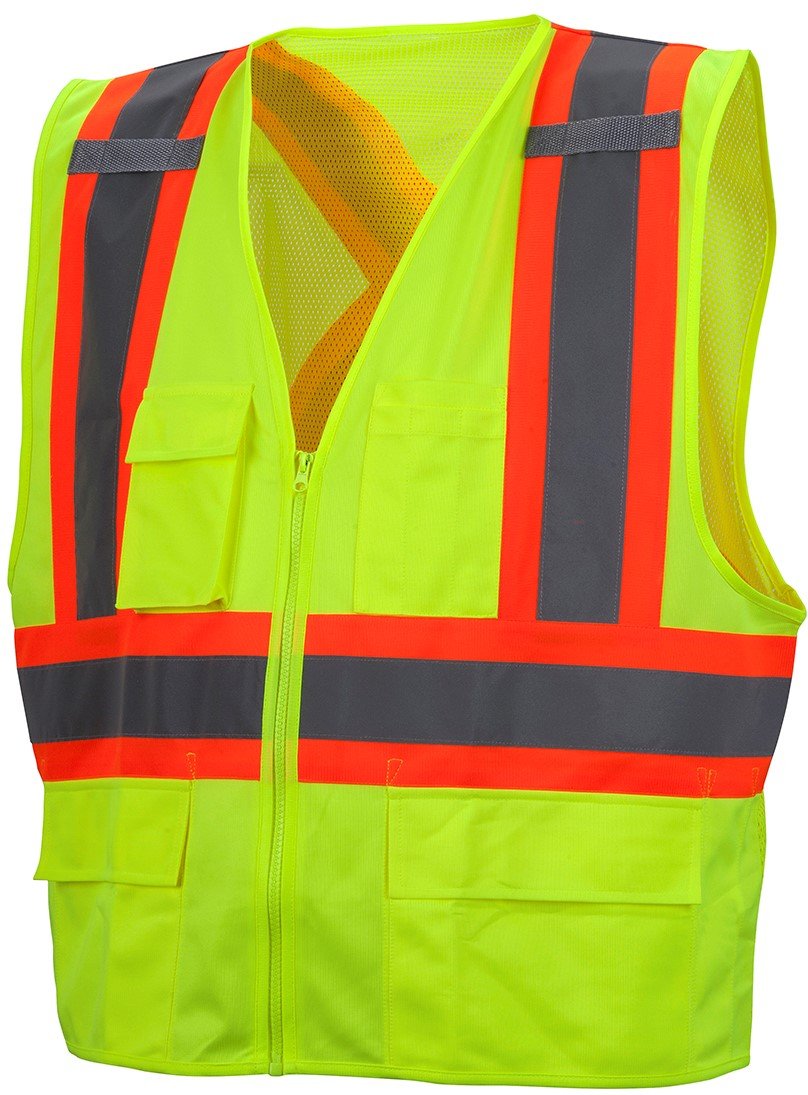 Pyramex Safety RCZ2410L RCZ24 Series Vest Hi-Vis Lime Vest with Contrasting Reflective Tape - Size Large