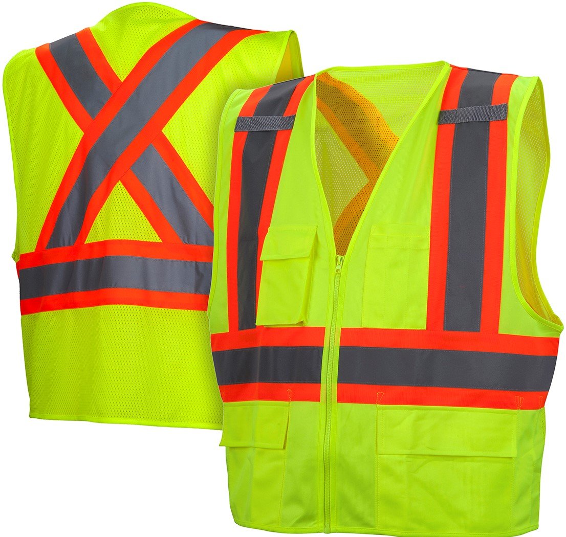 Pyramex Safety RCZ2410L RCZ24 Series Vest Hi-Vis Lime Vest with Contrasting Reflective Tape - Size Large