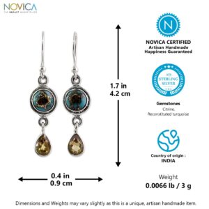 NOVICA Artisan Handcrafted Dangle Earrings | .925 Sterling Silver Droplet earrings | 2 Carat India Dangle Earrings | Composite Turquoise Gemstone | Reconstituted Drop-Shaped | Sunny Droplets Themed