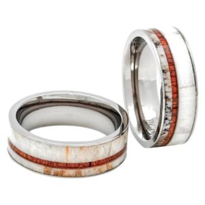 PCH Jewelers Titanium Deer Antler Ring with Koa Wood Inlay Flat Top 8mm Wedding Band Comfort Fit (11)