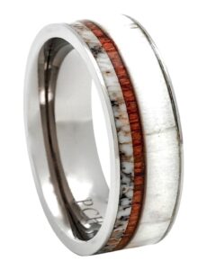 pch jewelers titanium deer antler ring with koa wood inlay flat top 8mm wedding band comfort fit (11)