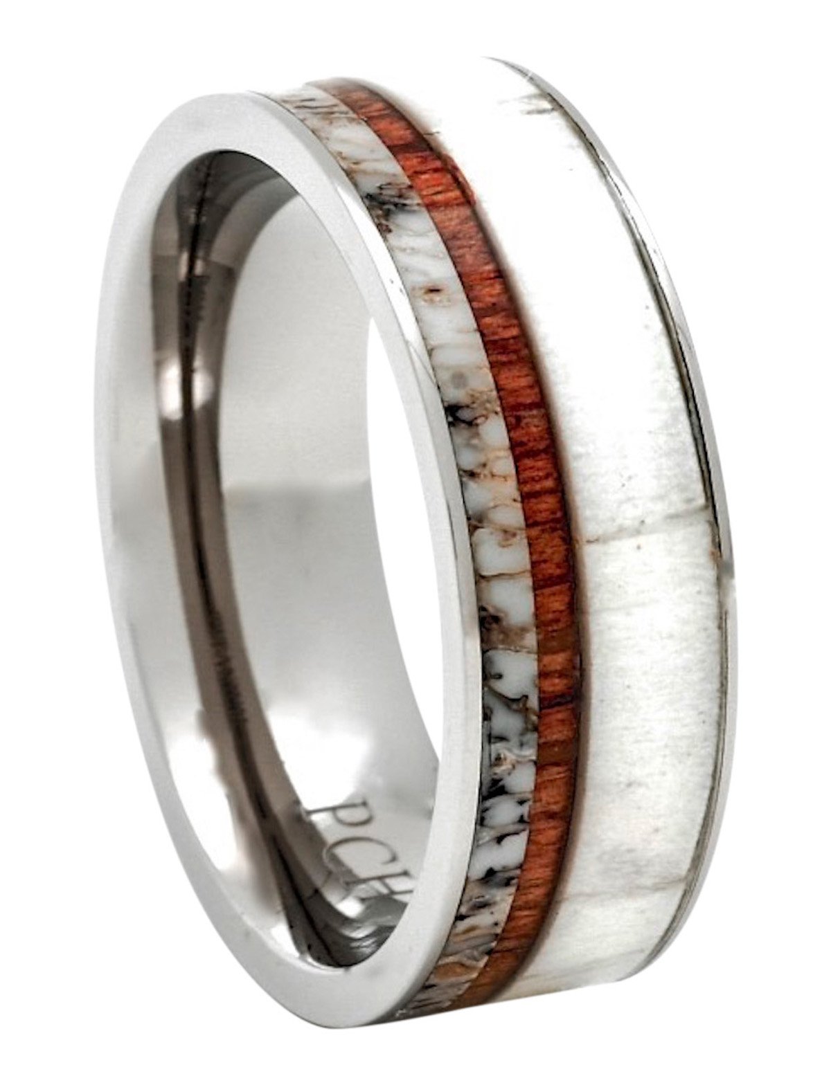 PCH Jewelers Titanium Deer Antler Ring with Koa Wood Inlay Flat Top 8mm Wedding Band Comfort Fit (11)