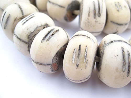 Carved White Bone Beads - Full Strand of Fair Trade Artisanal African Beads - The Bead Chest (Tribal)