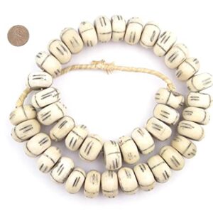 Carved White Bone Beads - Full Strand of Fair Trade Artisanal African Beads - The Bead Chest (Tribal)