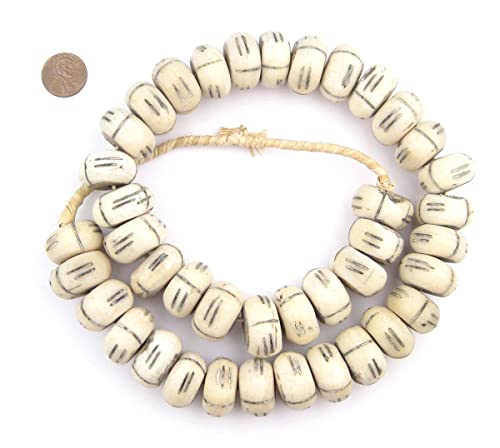 Carved White Bone Beads - Full Strand of Fair Trade Artisanal African Beads - The Bead Chest (Tribal)