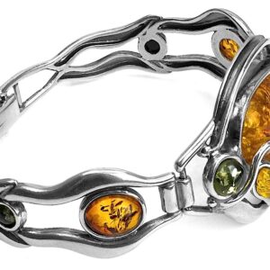 Ian and Valeri Co. Multicolor Amber Sterling Silver Large Bangle Bracelet 7.5 Inches