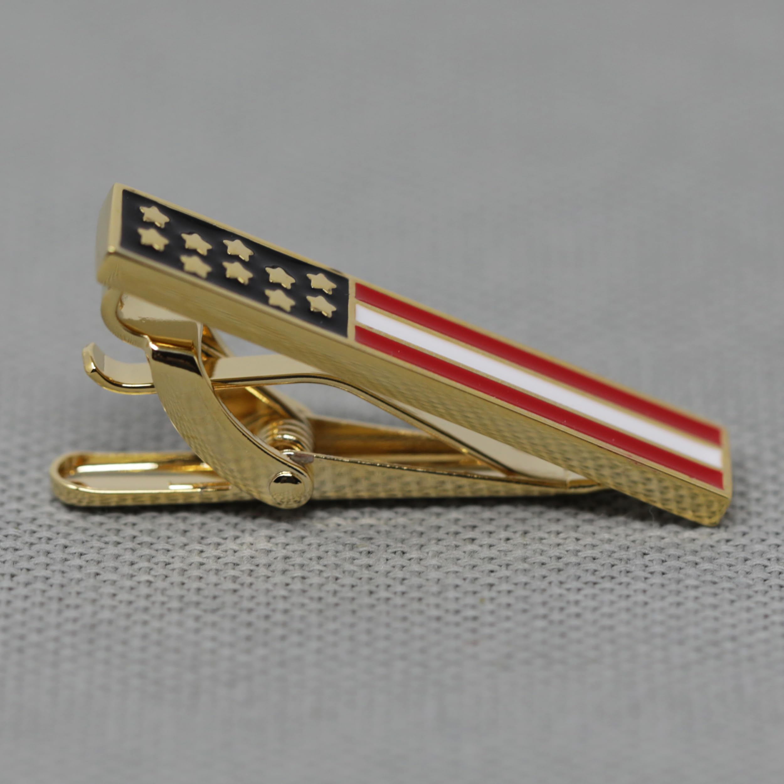 MENDEPOT American Flag Tie Clip USA Flag Tie Bar In Gift Box Men Patriotic Flag Clasp (Gold)