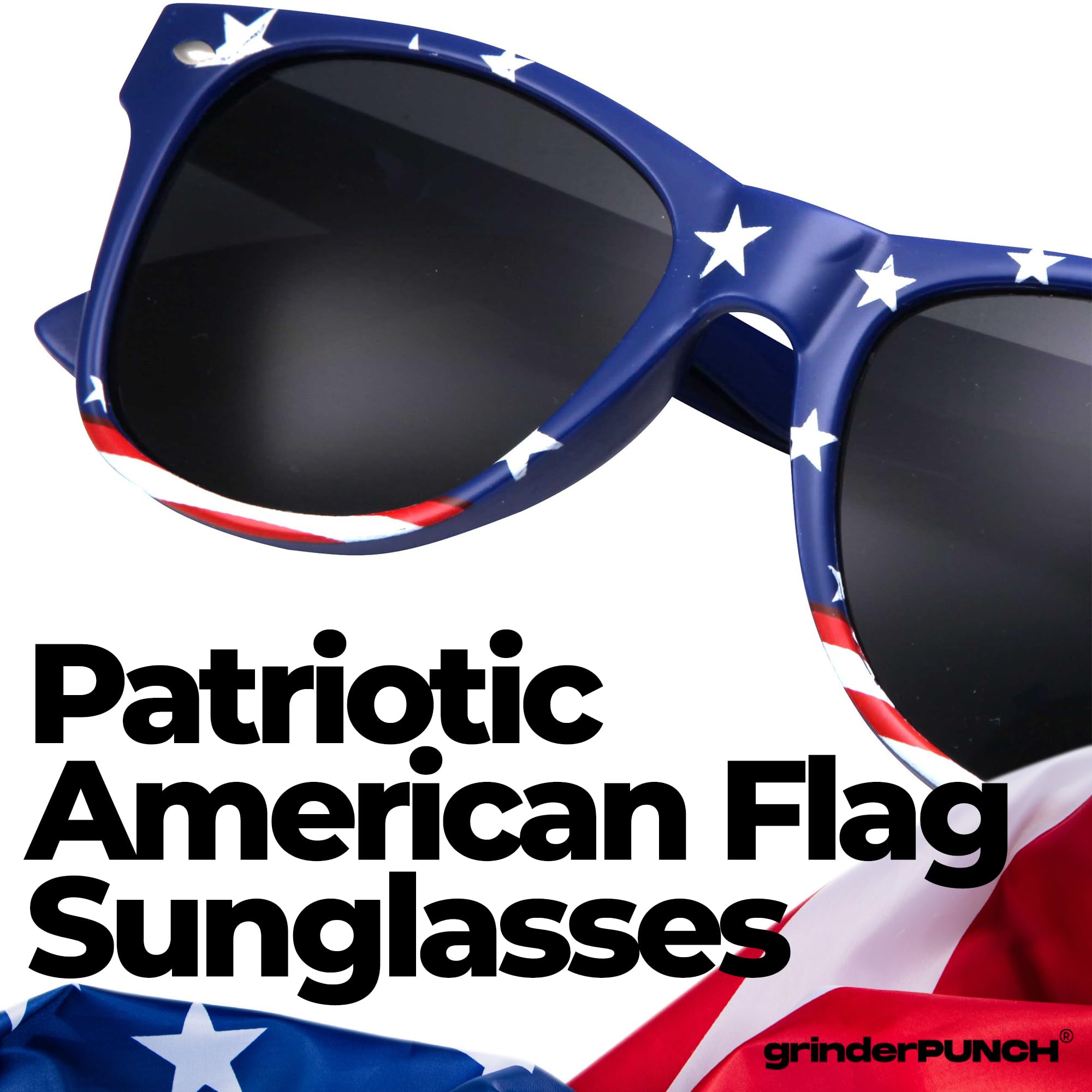 grinderPUNCH 2 Pairs Bulk American Sunglasses USA Flag Classic Patriot