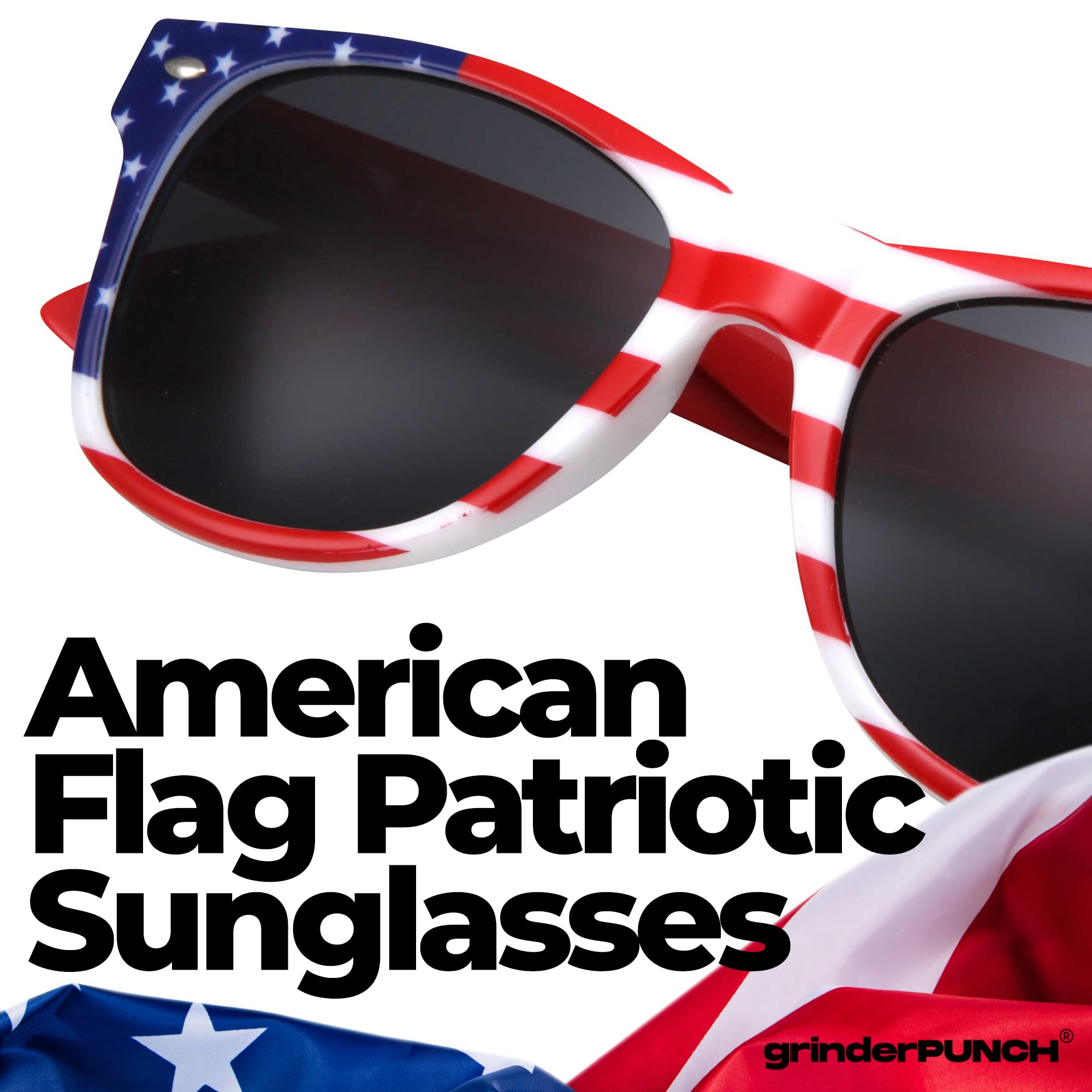 grinderPUNCH 2 Pairs Bulk American Sunglasses USA Flag Classic Patriot